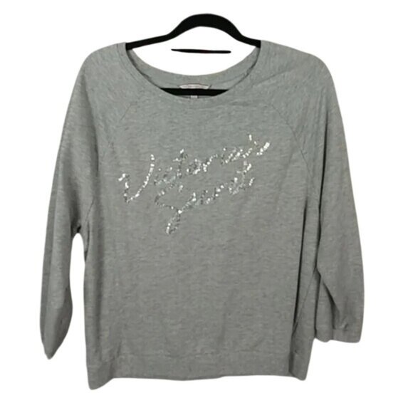 Victoria's Secret Tops - Victorias Secret Sequin Logo Heather Gray Sweatshirt Pullover Medium